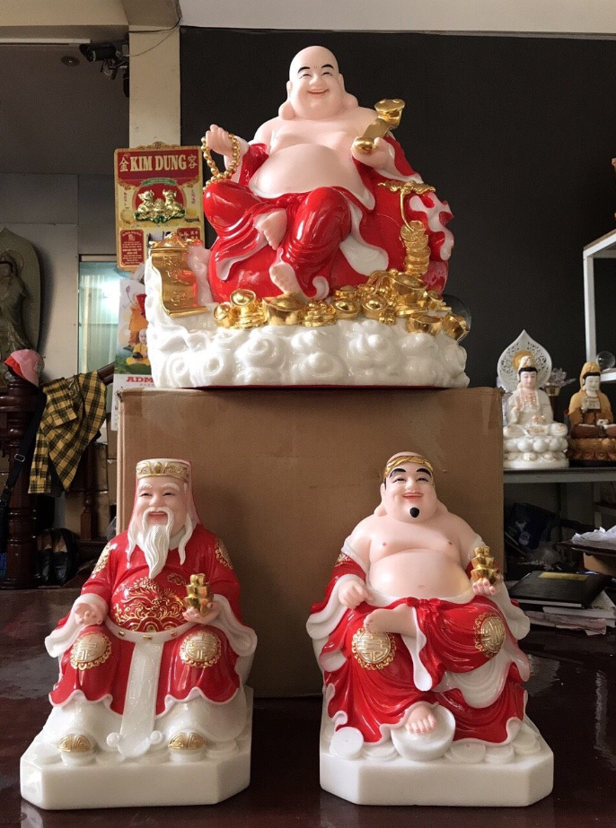 Tượng Thần Tài Thổ Địa bột đá vẽ Gấm đỏ